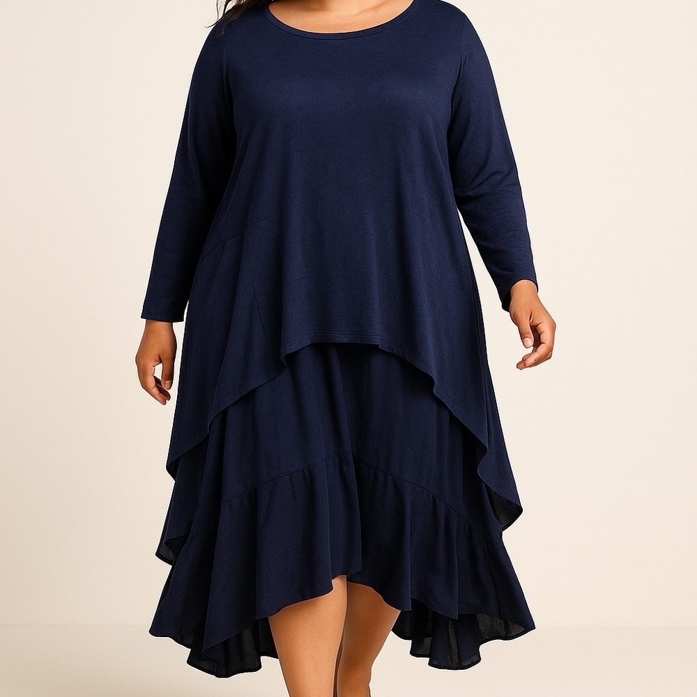 DG2 Navy Maxi Dress or Tunic XL Boho Layered Asymmetric Knit Top